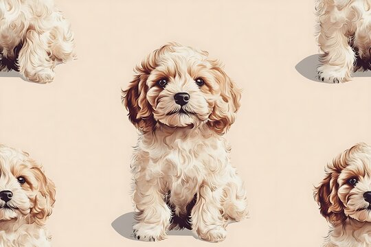Seamless pattern featuring adorable cockapoo puppies, ideal for pet lovers and children's designs