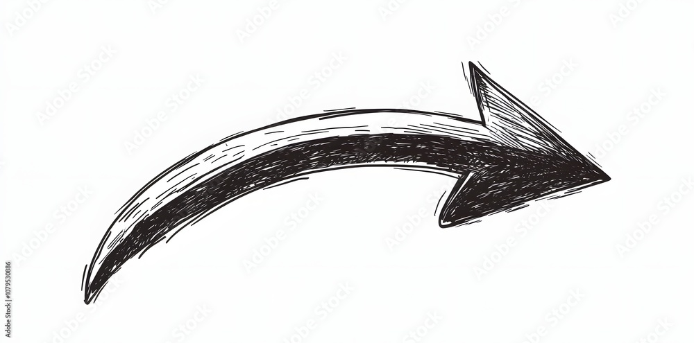 Poster hand-drawn black arrow pointing to the left. simple graphic design element.