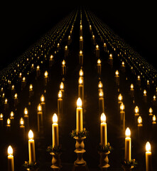 Candlesticks create a reflection in long rows in the window