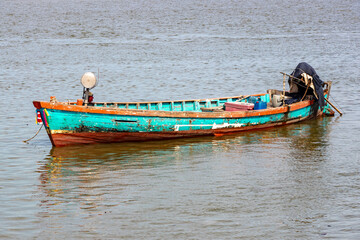 A fishing boat moored at the mouth of the Chao Phraya River, Thailand