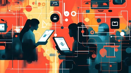 Person using multiple devices connected to the internet, symbolizing participation in the digital economy 
