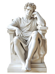Thoughtful Marble Statue of a Young Man, transparent background