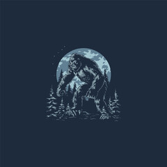 Big foot yeti in the forest logo design vector