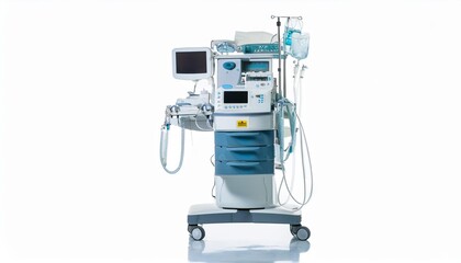Anesthesia Machine on White Background Isolated. Full Shot of Medical Devices.