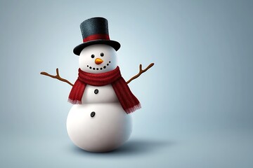 3d rendering of a cheerful snowman wearing a top hat and a red scarf, perfect for winter and christmas projects