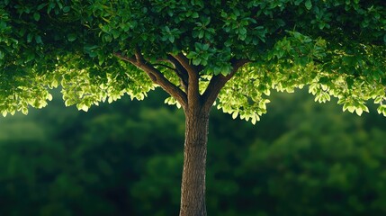 Fototapeta premium Lush green tree with vibrant leaves against a blurred natural background.