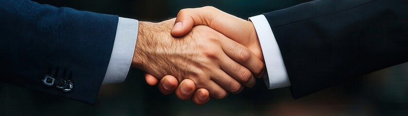 Fototapeta premium Corporate handshake with layered digital effects, symbolizing a merger transforming both companies growth trajectory