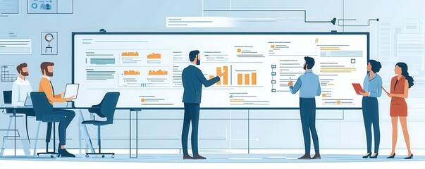 Obraz premium CEO presenting acquisition timeline and milestones to team, symbolizing organized and goaloriented strategy