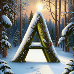 letter A in the winter forest. 3D illustration. Computer generated image.