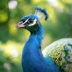 Obraz premium Peacock isolated with blur green bokeh background