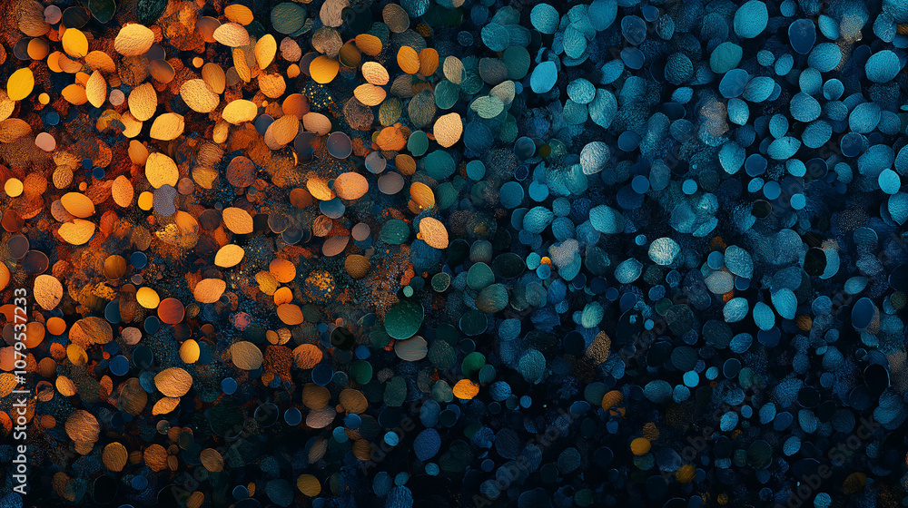 Poster abstract bokeh: blue and orange lights. an abstract image featuring a mesmerizing blend of out-of-fo