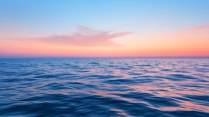 Fototapeta premium Sunset over calm ocean waves, soft reflections, peaceful mood, diffused natural light