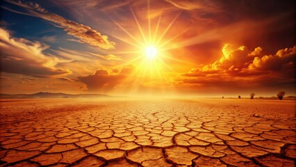 of intense summer heat, showing a blazing sun and dry landscape, summer, heatwave, scorching, hot, sun, drought, extreme