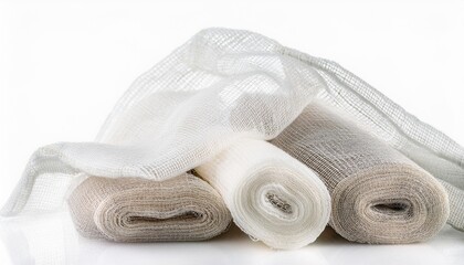 Gauze on White Background Isolated. Full Shot of Medical Devices.