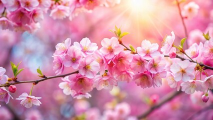 Fototapeta premium Cherry blossoms in full bloom create a mesmerizing scene with their pink petals