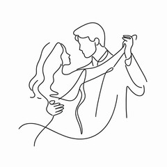  Silhouette of dancing couple in elegant line art style