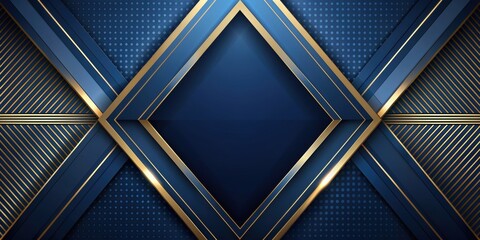 Luxurious dark blue abstract background with opulent triangle pattern and golden illumination lines, luxurious, dark blue