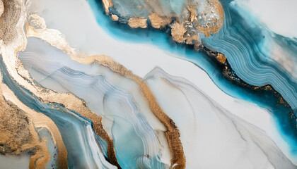Fototapeta premium abstract marble wallpaper for modern wall decor. Resin geode and abstract art, functional art, like watercolor geode painting. light golden, blue, turquoise, and gray background