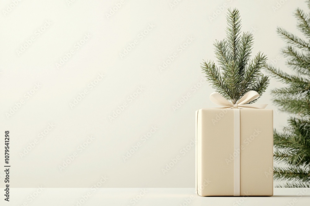 Poster a white box with a ribbon sits in front of a tree