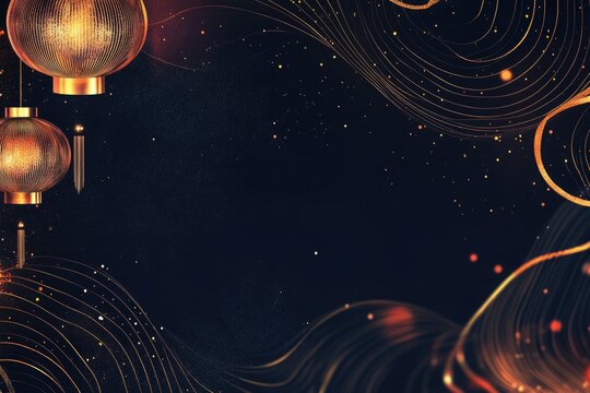 Black background with gold and silver lights and a gold and silver streamer. The lights and streamer create a sense of elegance and sophistication