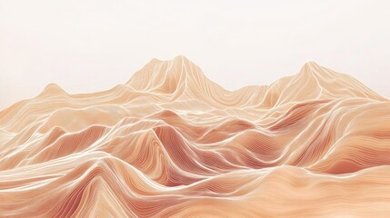 Mountain range is shown in a blurry, pixelated style. The mountains are brown and the sky is white. The image has a dreamy, ethereal quality to it