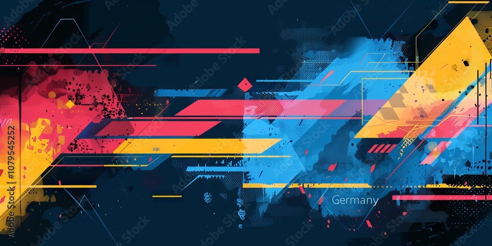 Aufkleber dynamic abstract digital artwork with bold colors and geometric shapes creating a modern futuristic 