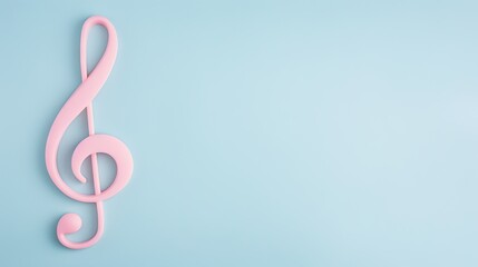 Obraz premium Pink treble clef sculpture on light blue background evokes artistic minimalism and harmony in music concept