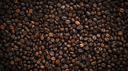 Fototapeta premium Close-up of Roasted Coffee Beans - Texture, Background, Pattern, Aromatic, Dark, Brown