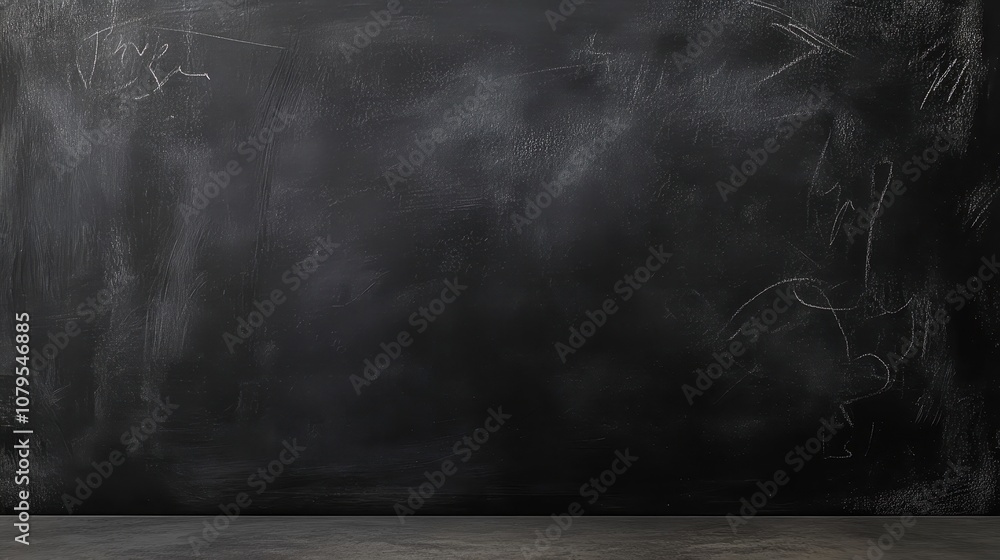 Poster black chalkboard wall background with concrete floor - empty space for text or design.