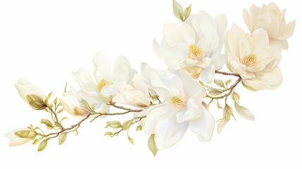 Fototapeta premium A Branch of White Magnolia Blossoms and Buds
