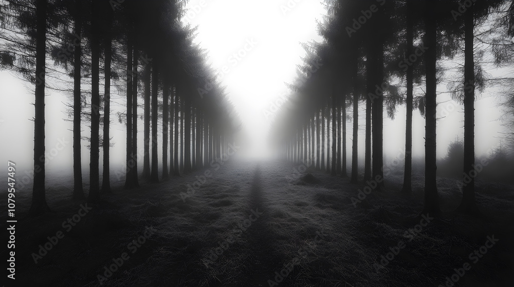 Poster a forest with trees in the foreground and background