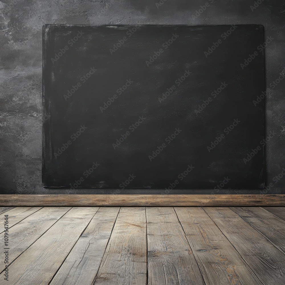 Poster rustic wood floor with blackboard background - empty copy space for menu, text, or design