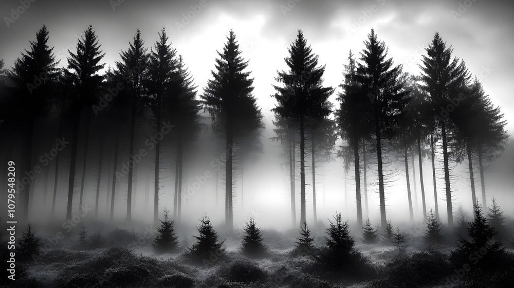 Poster a forest with trees in the foreground and background