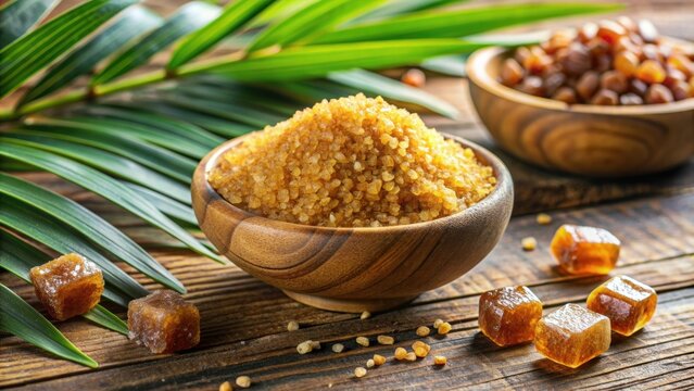 Organic palm sugar crystals and Neera from Palmyra depicted in a stock photo , Organic, palm sugar, panam kalkandam, sweet