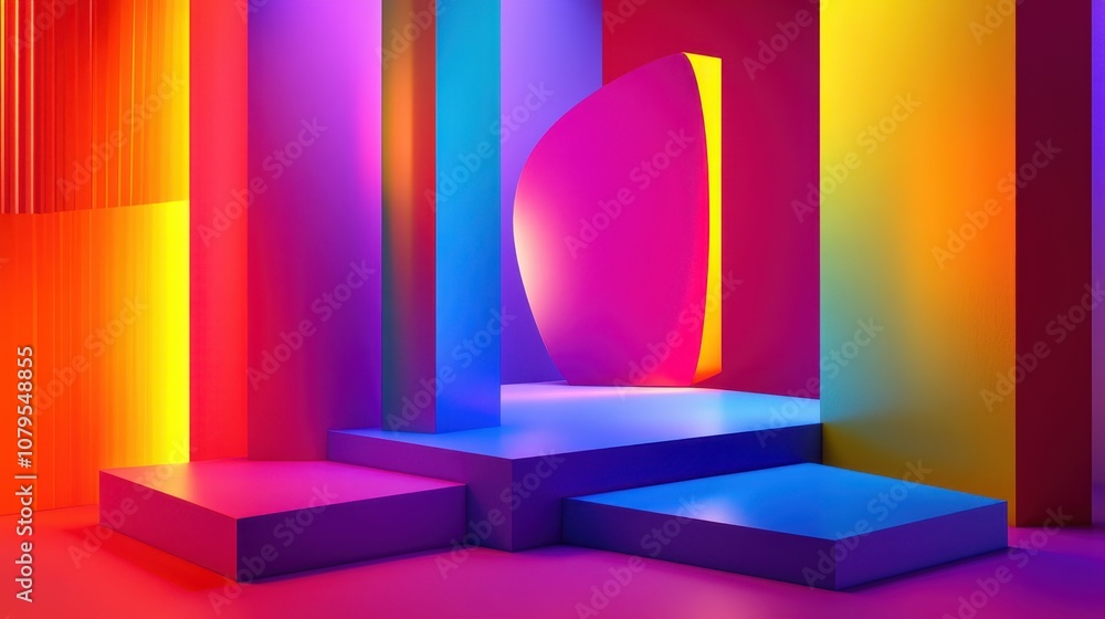 Poster abstract geometric background with neon colors and gradient for product display and presentation