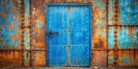 Rusted iron door with blue tones and textured surface , Rust, iron, door, blue, tones, texture, weathered, vintage, background