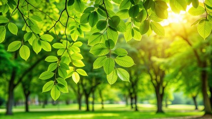 Obraz premium Green leaves of a tree in the park, nature, environment, summer, foliage, lush, vibrant, outdoor, greenery, plant, scenic