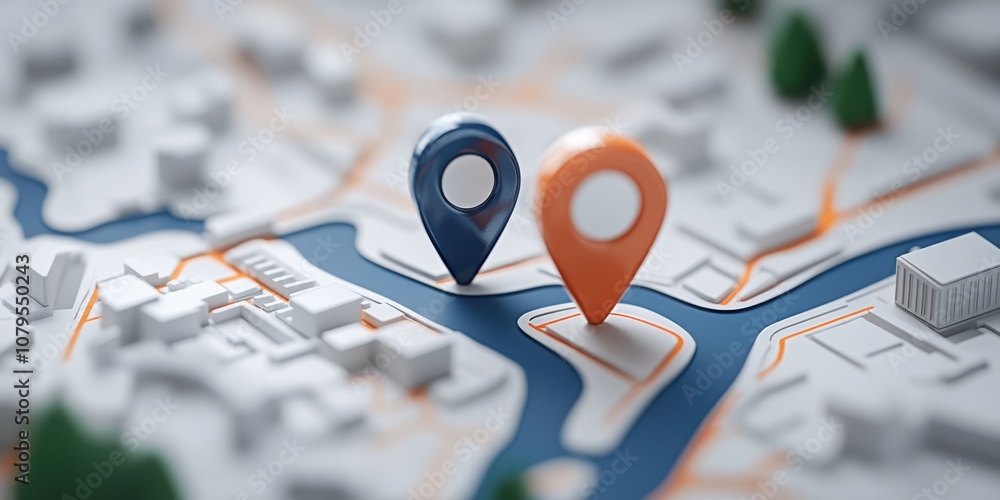 Poster digital mapping action with location pins urban environment 3d visualization ai technology perspecti