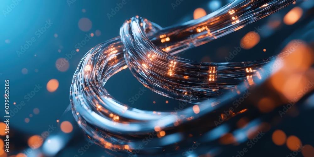 Aufkleber illuminated network cables and optical fibers in motion digital space abstract art technology concep