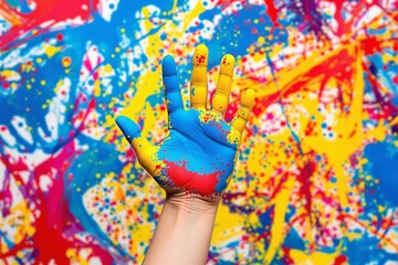 Colorful Handprint Against a Vivid Abstract Background