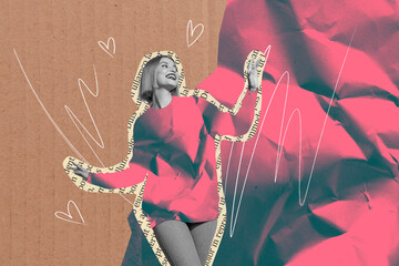 Composite trend artwork sketch image photo collage of valentine day holiday date love young...