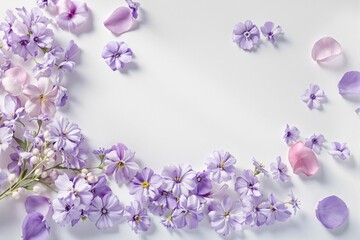 Delicate Purple and Pink Floral Arrangement on Soft White Background