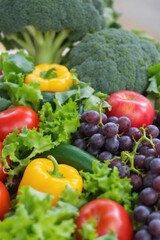 Fresh and Vibrant Assortment of Colorful Vegetables and Fruits on Display