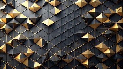 Obraz premium Abstract triangular background in black and gold, abstract,triangle, black, gold, geometric, modern, futuristic, design