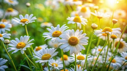 Fototapeta premium Blooming chamomile flowers in a lush garden , chamomile, flowers, blooming, garden, nature, botany, plants, relaxation, herbal