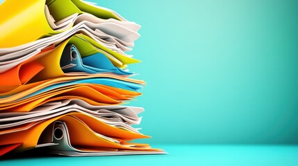 A colorful stack of organized papers on a smooth surface.