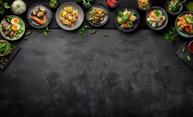 Asian Cuisine on Black Background