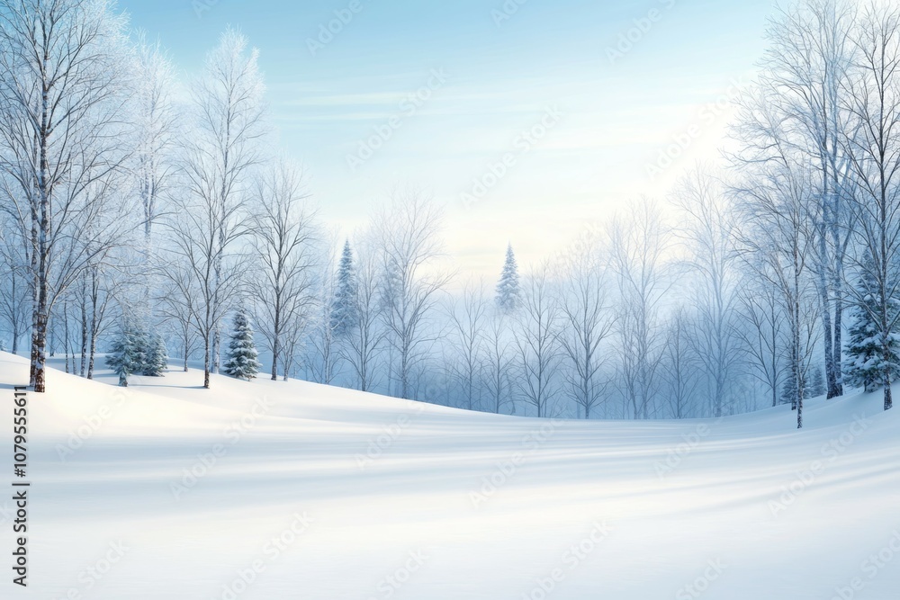 Poster a snowy field with trees in the background