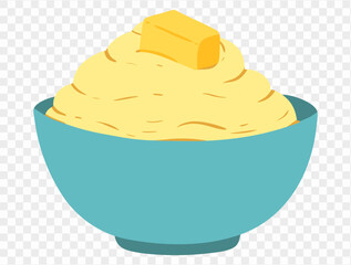 Thanksgiving mashed potatoes with a pat of melted butter on top, in a minimalist style and transparent background. Perfect for Thanksgiving designs and holiday food illustrations