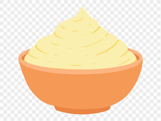 Thanksgiving mashed potatoes with a pat of melted butter on top, in a minimalist style and transparent background. Perfect for Thanksgiving designs and holiday food illustrations
